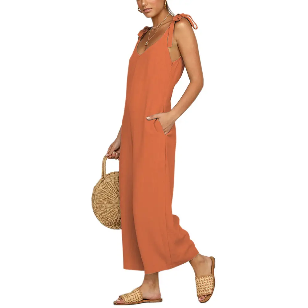 Yellow Lace-Up Wide Leg Pants for Women