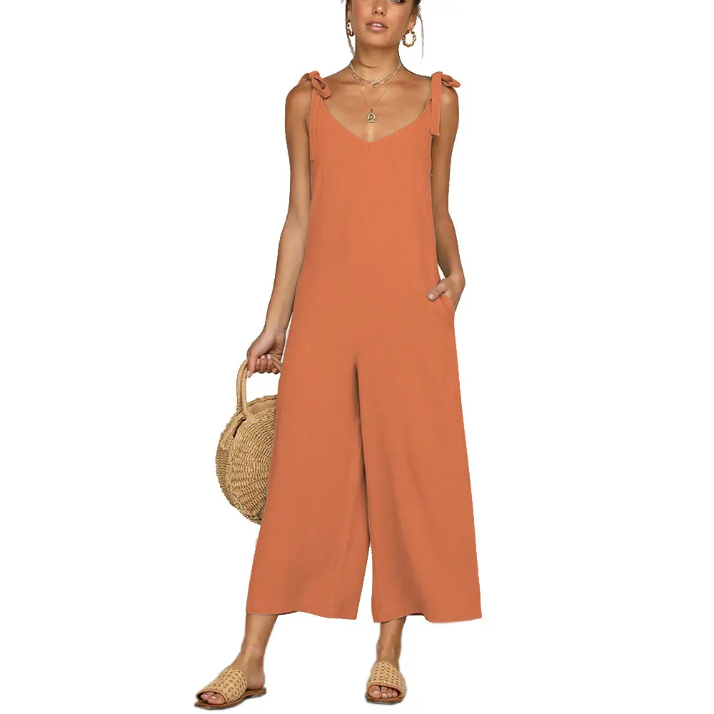 Yellow Lace-Up Wide Leg Pants for Women