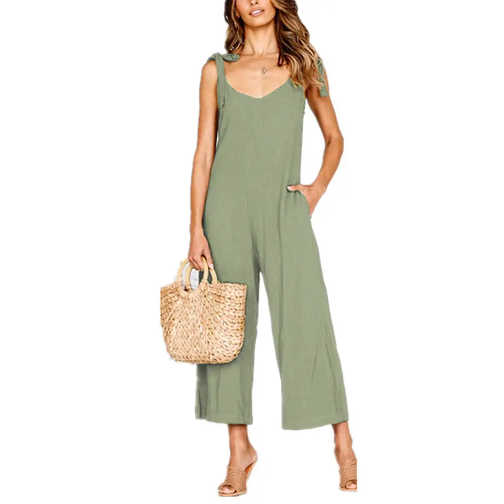 Yellow Lace-Up Wide Leg Pants for Women