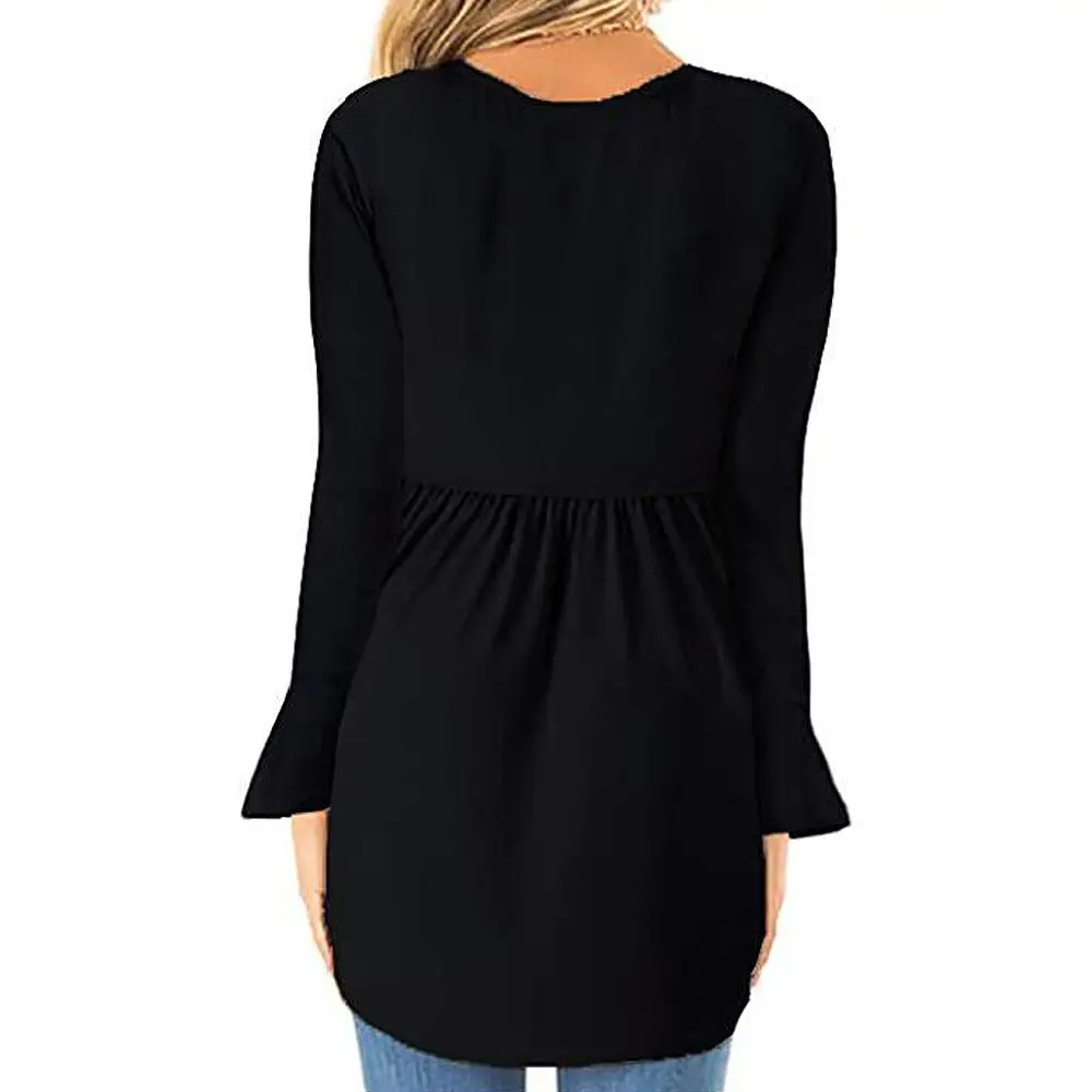 Black Bell Sleeve Pleated T-Shirt for Women