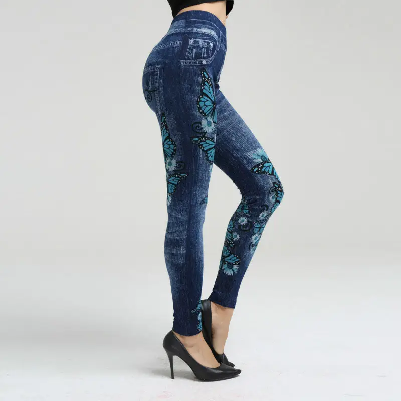 Sweet Summer Blue Butterfly Printed Tight Leggings - Image 3