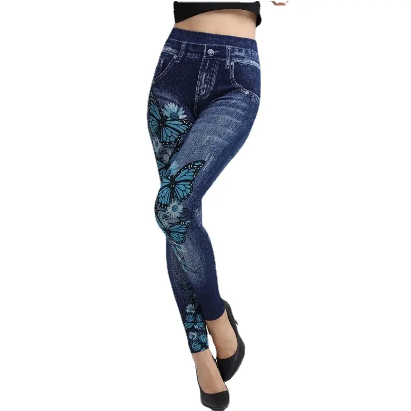 Sweet Summer Blue Butterfly Printed Tight Leggings - Image 5