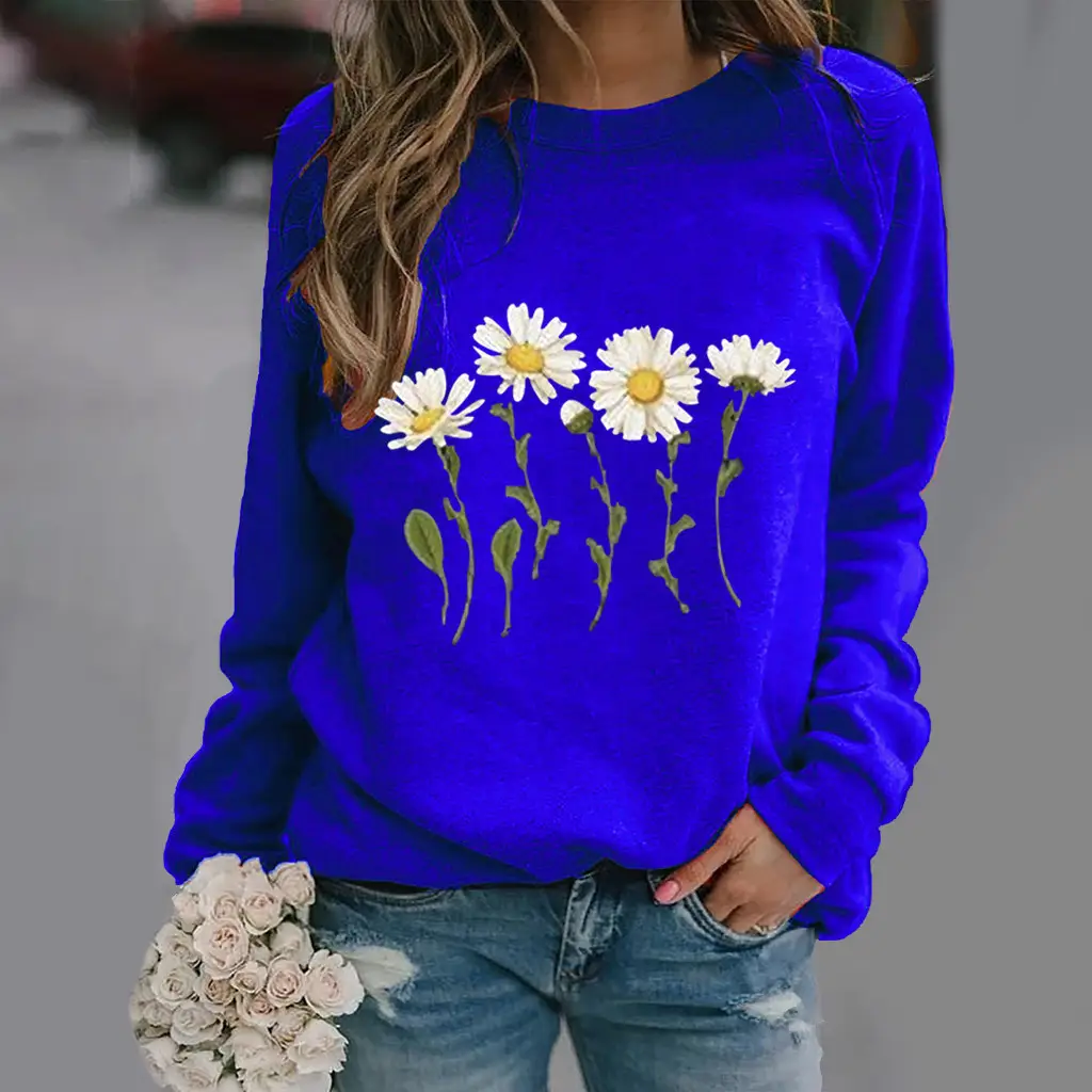Women White Daisy Print Long Sleeve Sweatshirt - Image 15