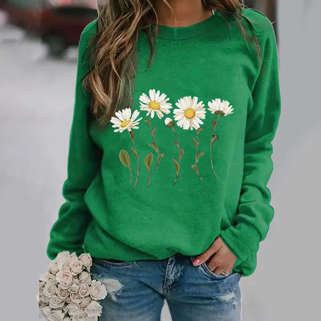Women White Daisy Print Long Sleeve Sweatshirt - Image 16
