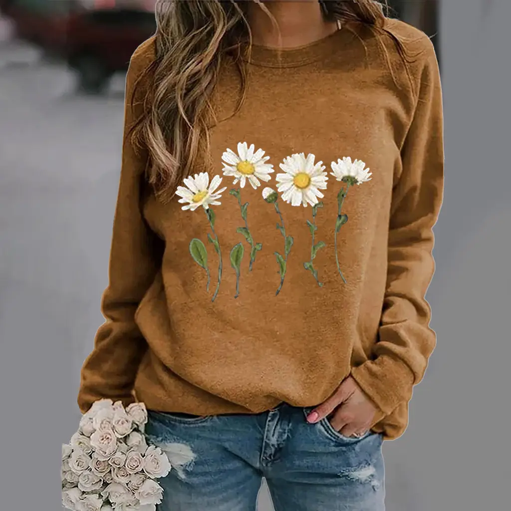 Women White Daisy Print Long Sleeve Sweatshirt - Image 2