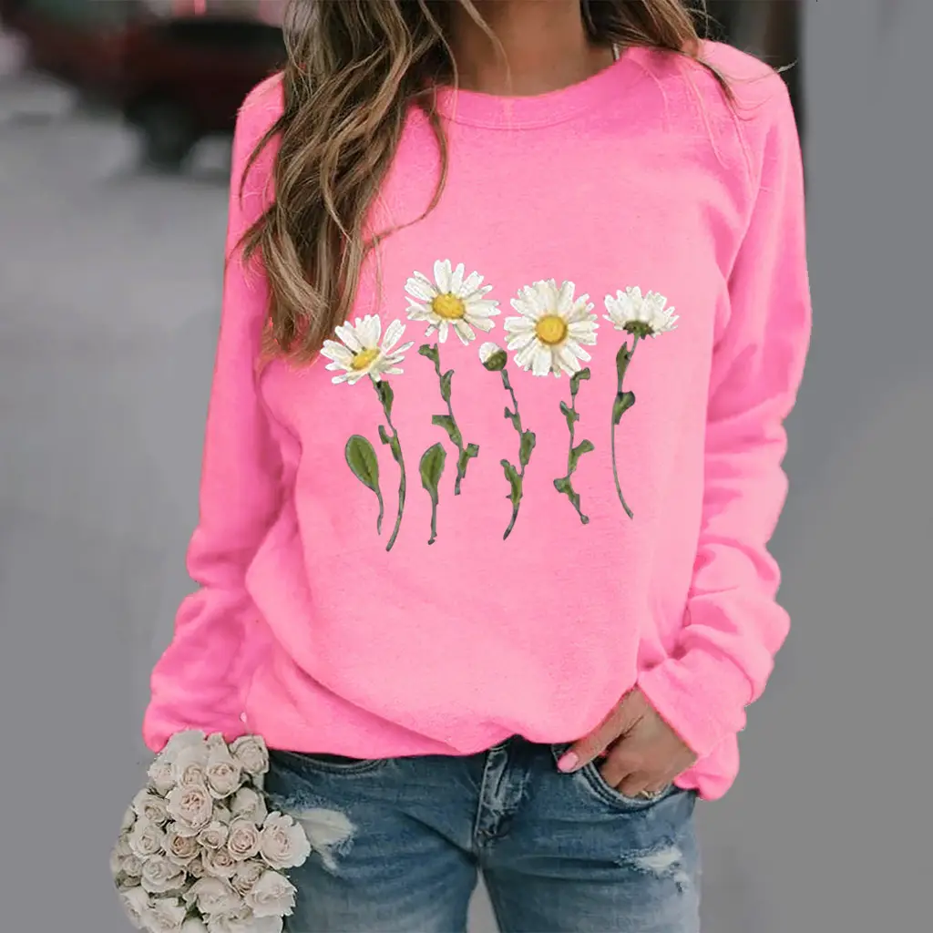 Women White Daisy Print Long Sleeve Sweatshirt - Image 3