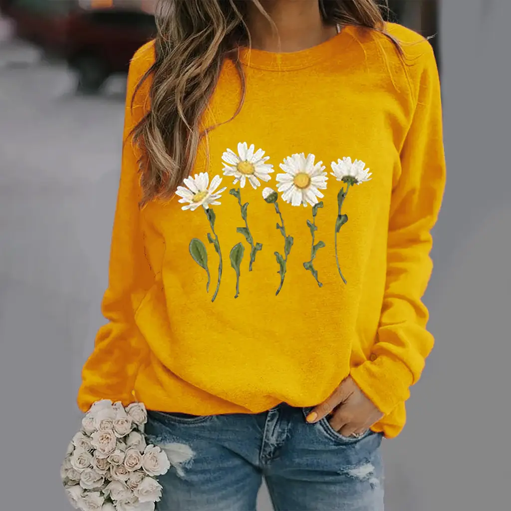 Women White Daisy Print Long Sleeve Sweatshirt - Image 4