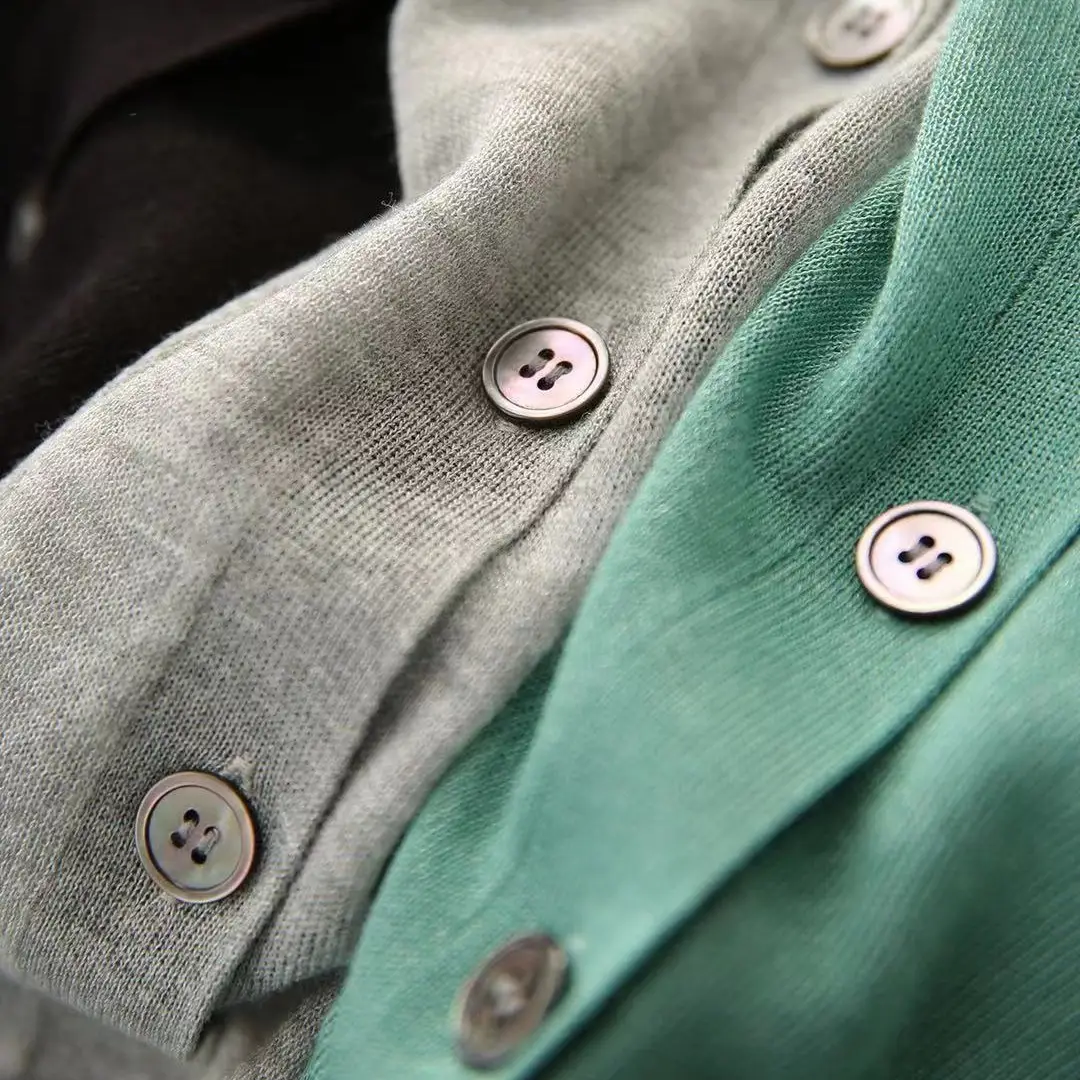 Green French Knit V Neck Cardigan with Puff Sleeve - Image 3