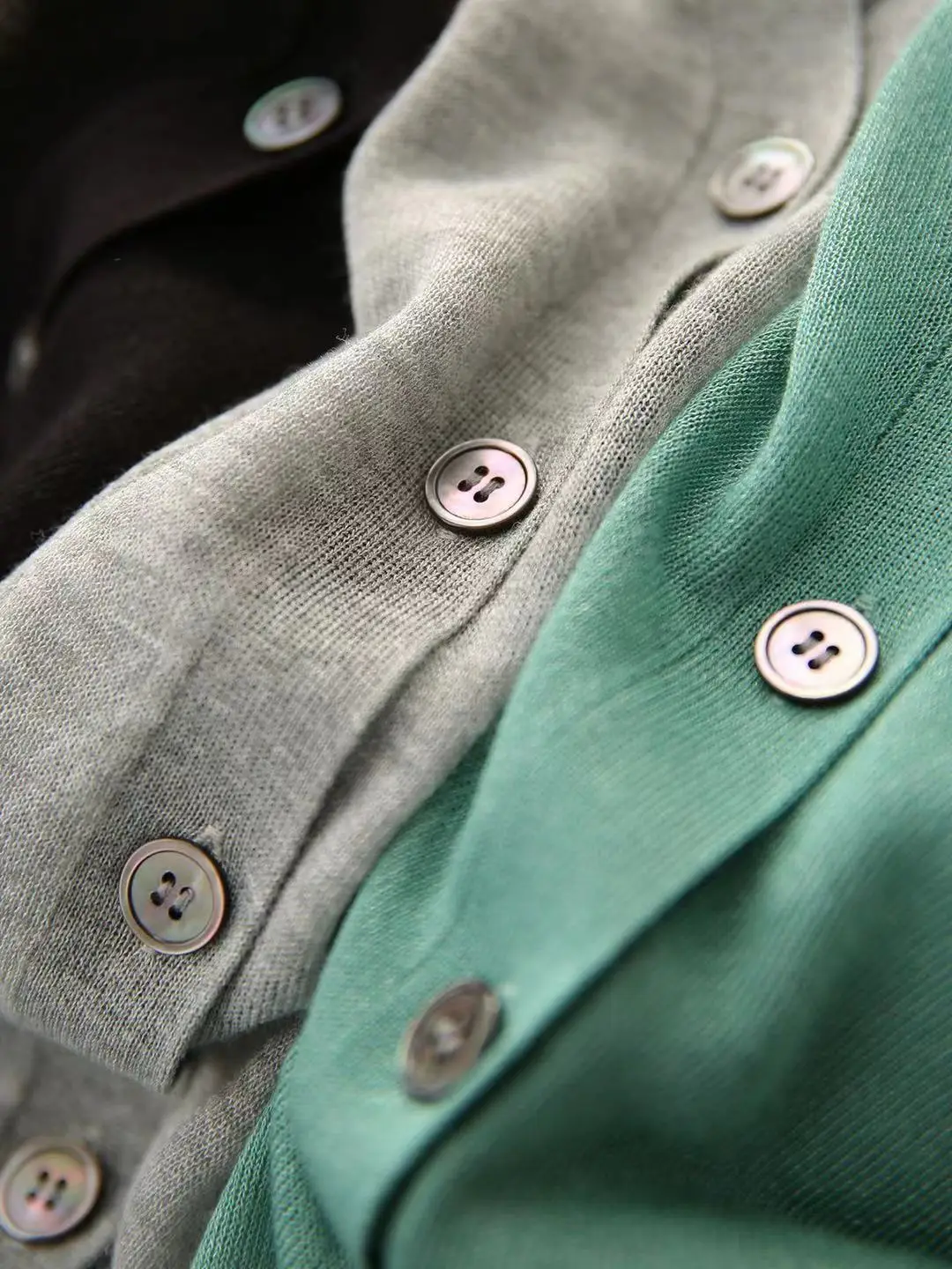Green French Knit V Neck Cardigan with Puff Sleeve — feature 3
