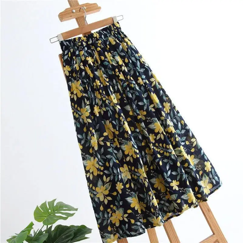 Cotton Striped A-Line Skirt Mid-Length Casual Printed - Image 6