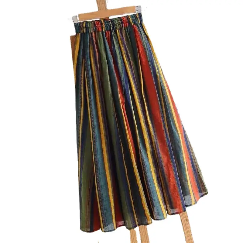Cotton Striped A-Line Skirt Mid-Length Casual Printed - Image 8