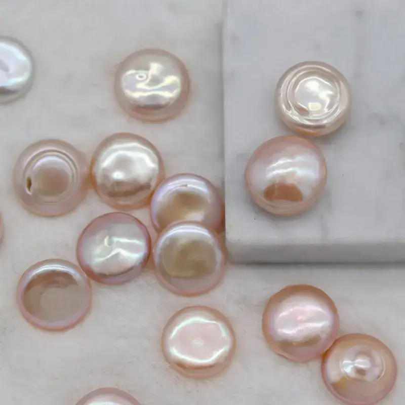Non-Porous Strong Light Button Beads Freshwater Pearls Round Flat Single-Sided Threaded Ring Face Beads Jewelry Accessories - Image 2