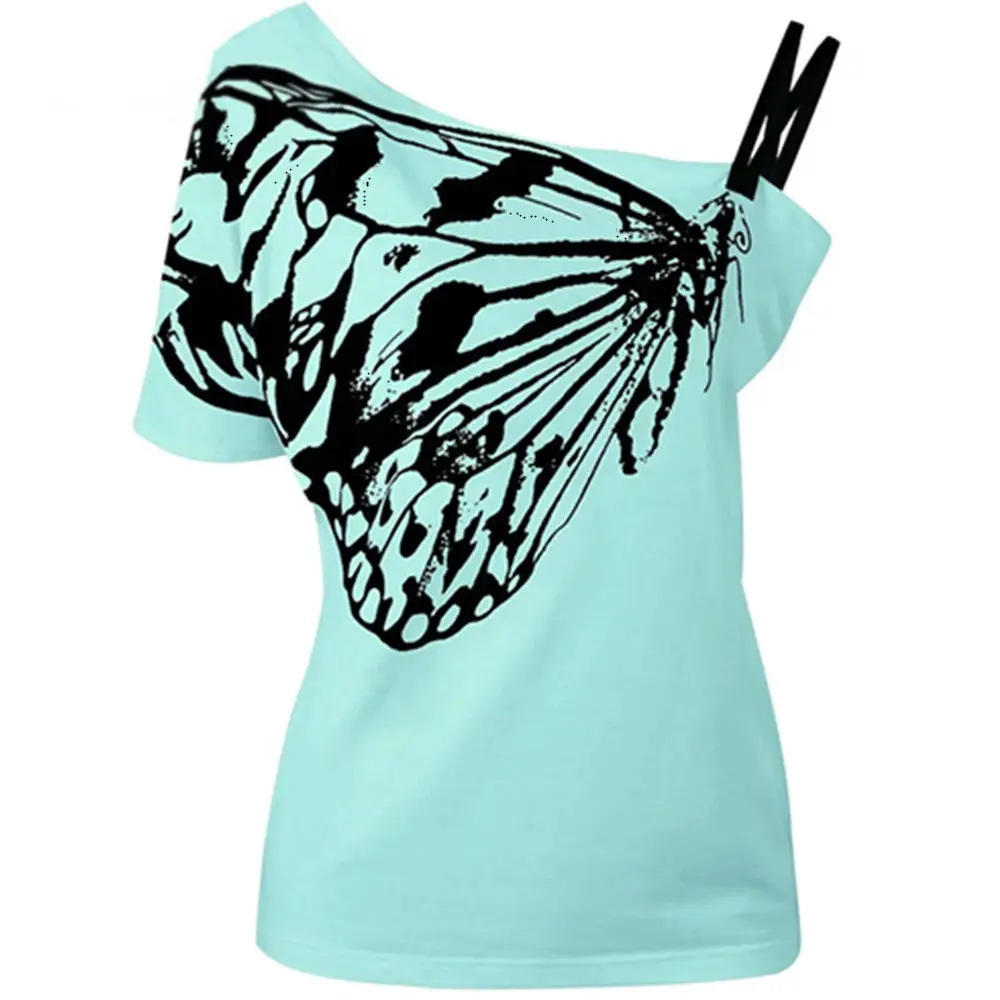 Women Butterfly Print T-Shirt White Plus Size Loose Fit