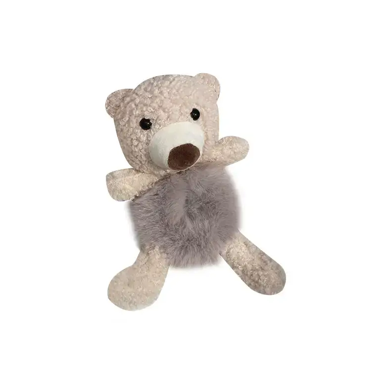 Soft Plush Teddy Bear with Gray Faux Fur Head and Rope - Image 9