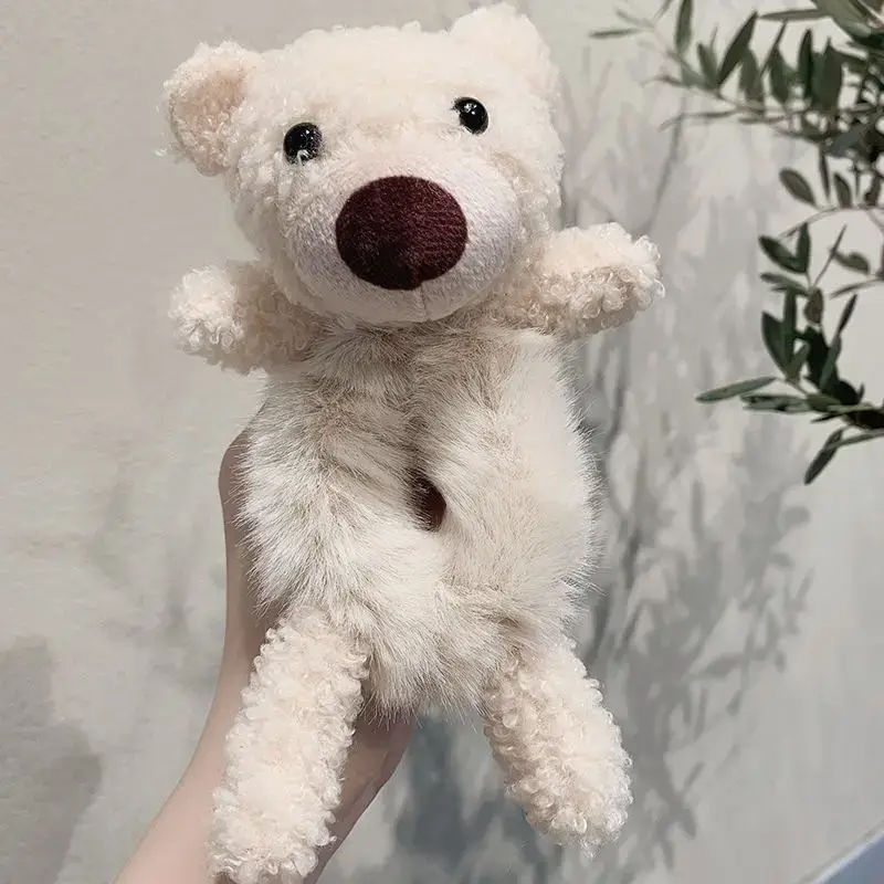 Soft Plush Teddy Bear with Gray Faux Fur Head and Rope - Image 2
