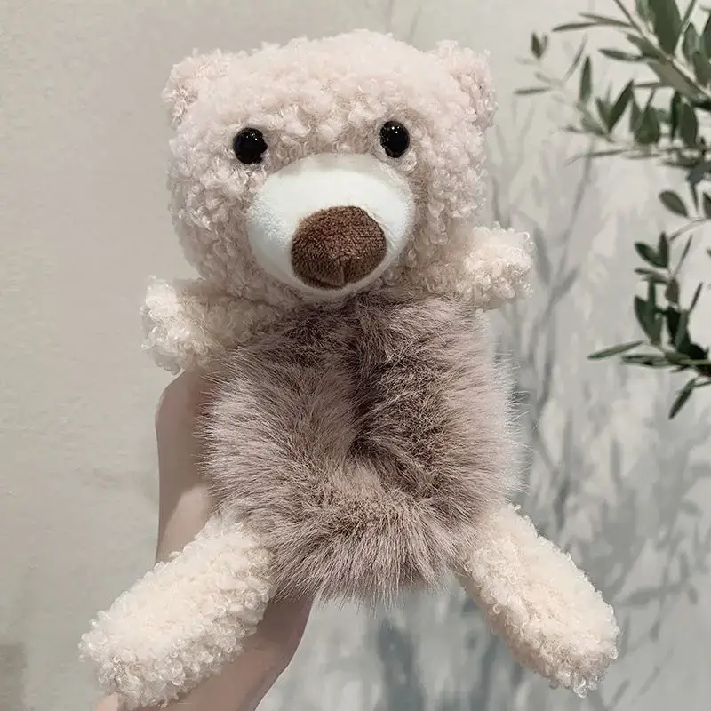 Soft Plush Teddy Bear with Gray Faux Fur Head and Rope - Image 4