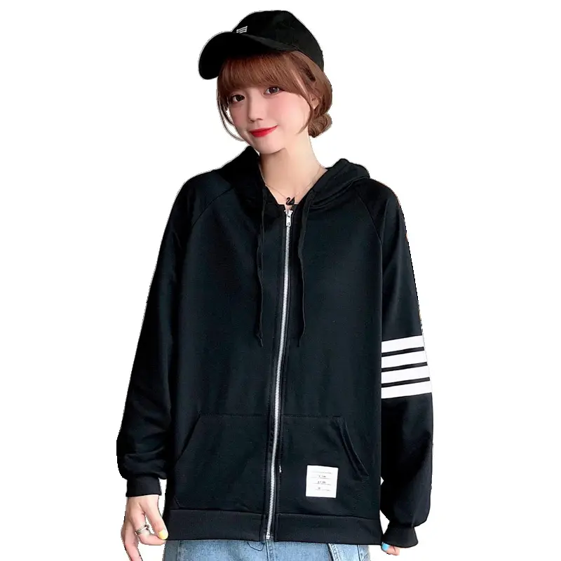 2024 Men's Black Zipper Hoodie with Stripes - Image 7