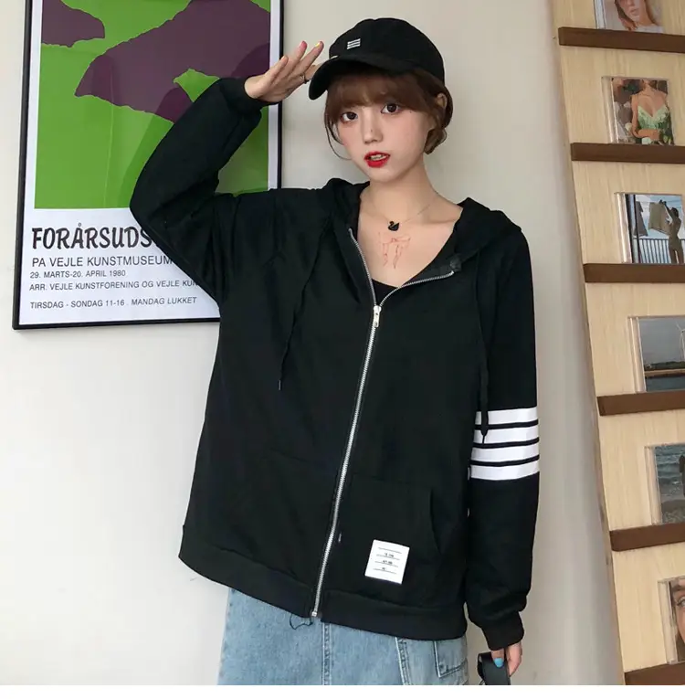 2024 Men's Black Zipper Hoodie with Stripes — feature 10
