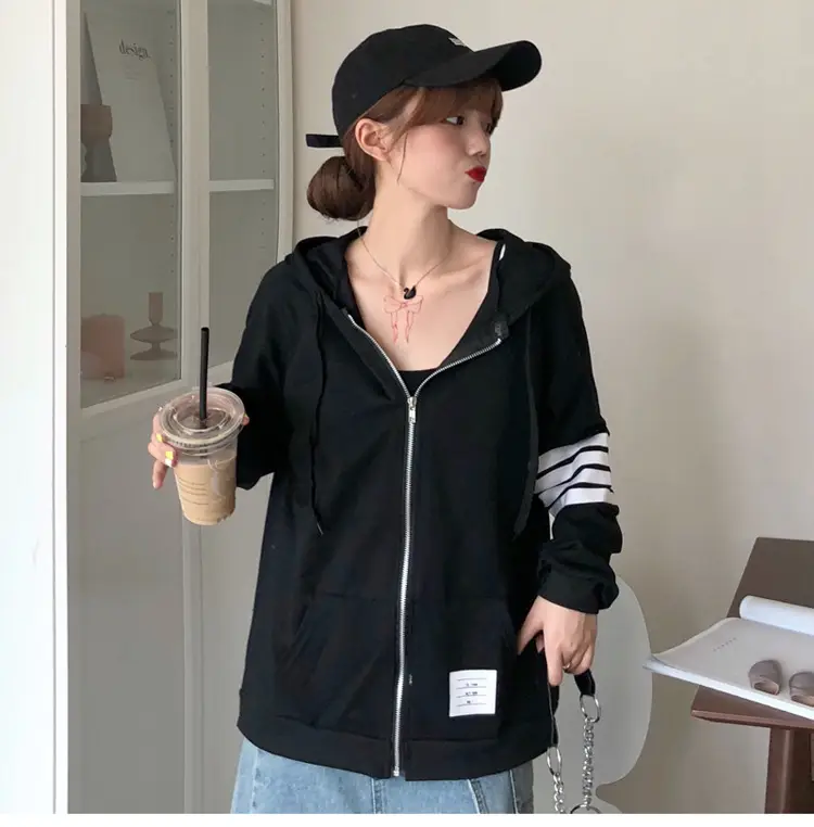 2024 Men's Black Zipper Hoodie with Stripes — feature 11