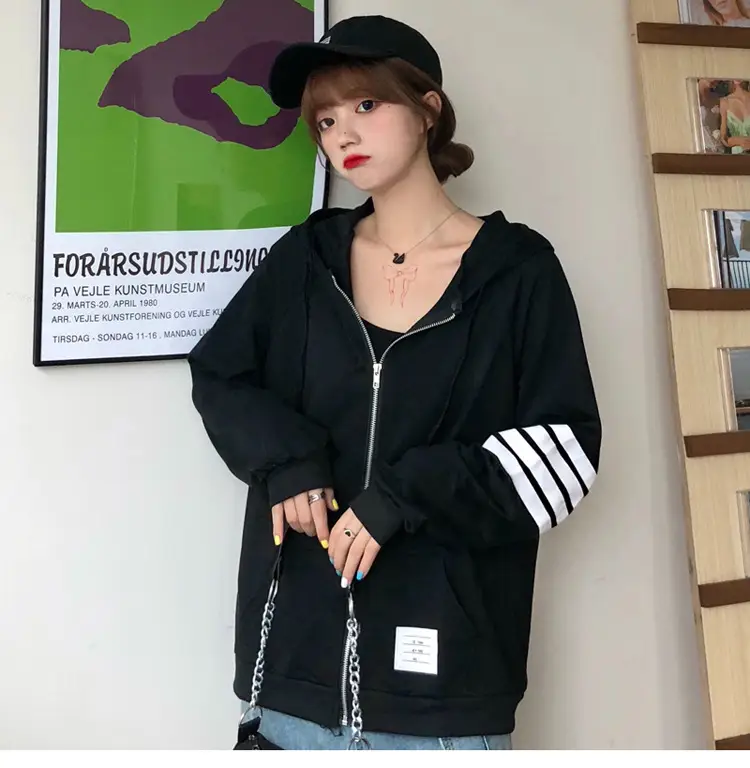 2024 Men's Black Zipper Hoodie with Stripes — feature 12