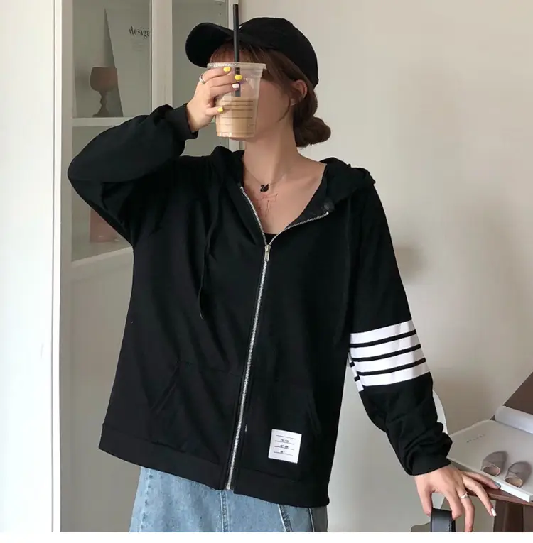 2024 Men's Black Zipper Hoodie with Stripes — feature 13