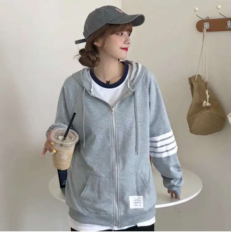 2024 Men's Black Zipper Hoodie with Stripes — feature 21