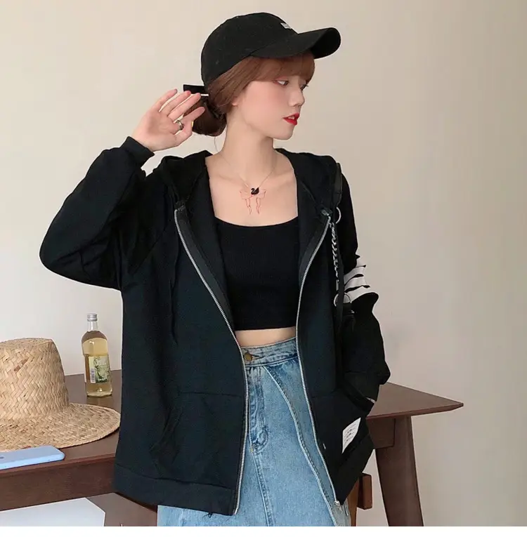2024 Men's Black Zipper Hoodie with Stripes — feature 3