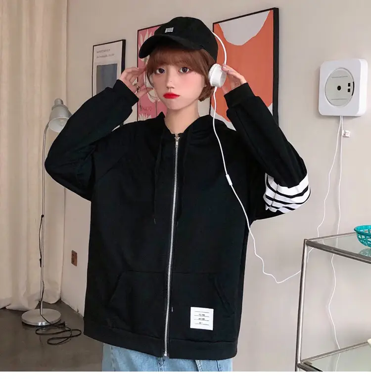 2024 Men's Black Zipper Hoodie with Stripes — feature 5
