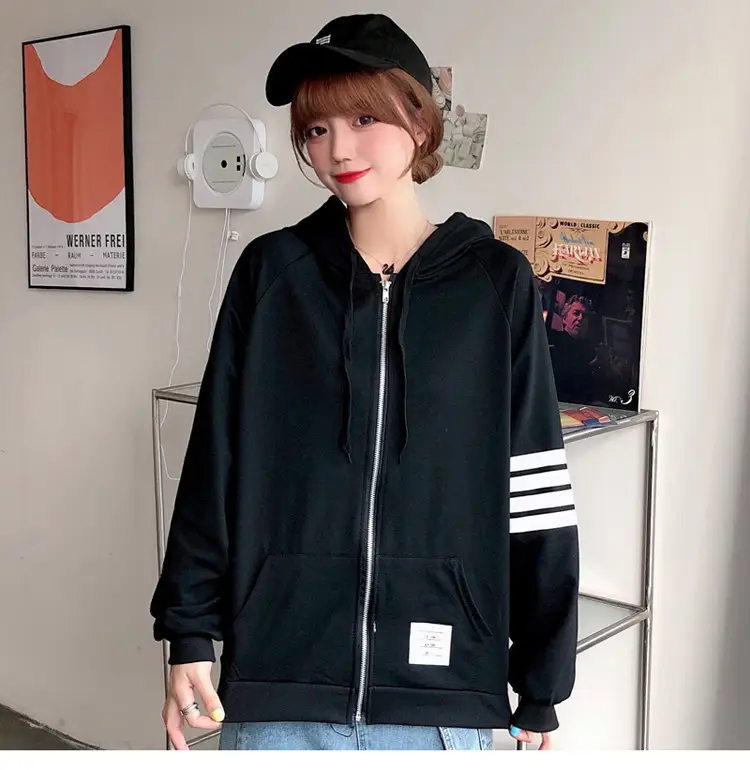 2024 Men's Black Zipper Hoodie with Stripes — feature 8