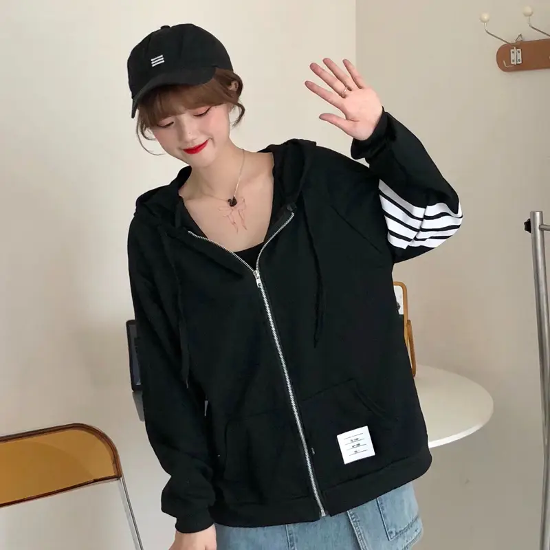 2024 Men's Black Zipper Hoodie with Stripes - Image 2