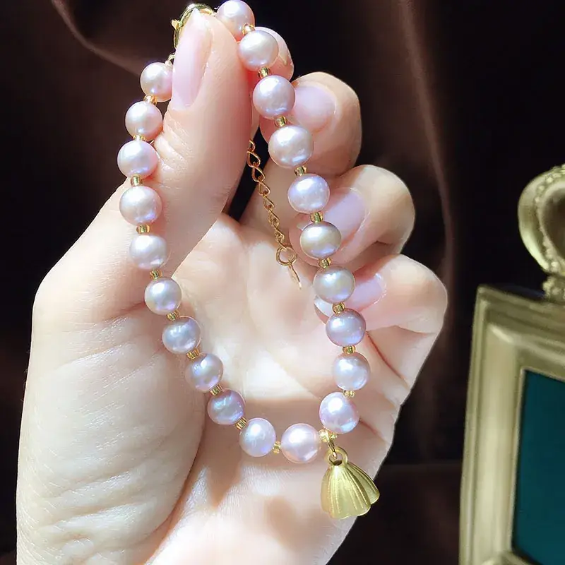 Pink & Purple Freshwater Pearl Bracelet 7mm - Image 3
