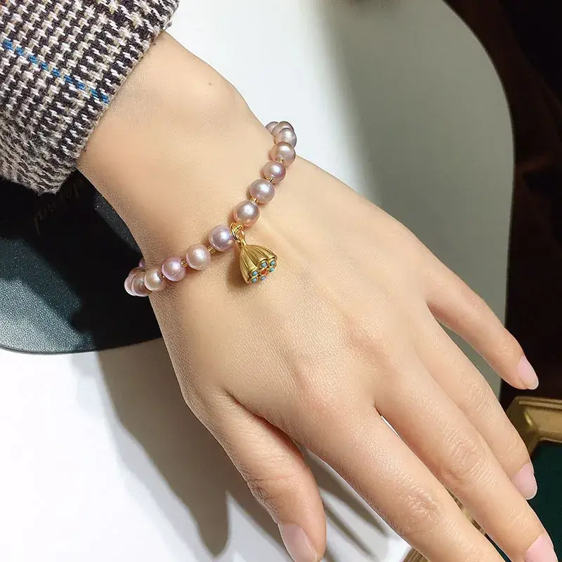 Pink & Purple Freshwater Pearl Bracelet 7mm - Image 5