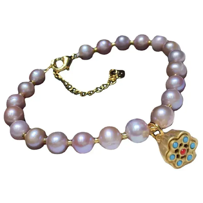 Pink & Purple Freshwater Pearl Bracelet 7mm - Image 6