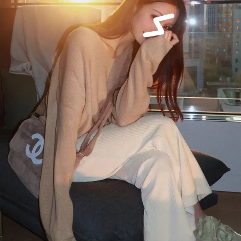 Women Pink Chiffon Wide-leg Pants Spring Autumn Loose Fleece - Image 9