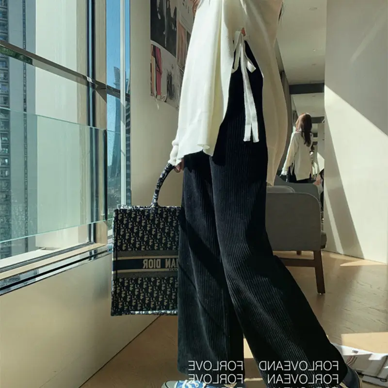 Women Pink Chiffon Wide-leg Pants Spring Autumn Loose Fleece - Image 10
