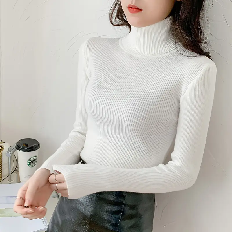 Women Green Knitted Turtleneck Sweater All Season