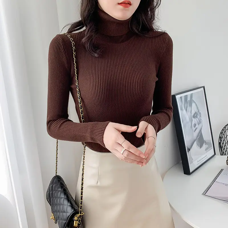 Women Green Knitted Turtleneck Sweater All Season