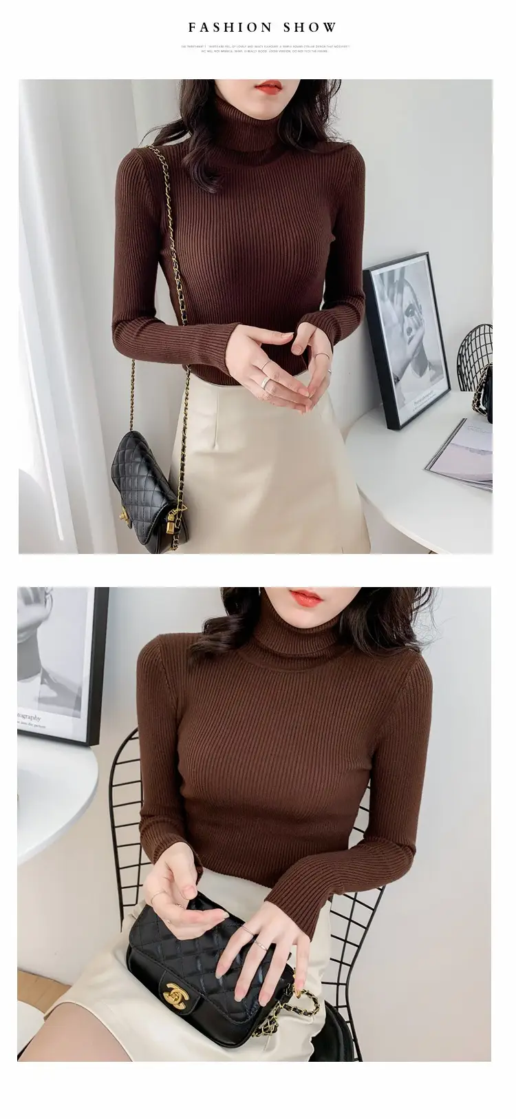 Women Green Knitted Turtleneck Sweater All Season — feature 16