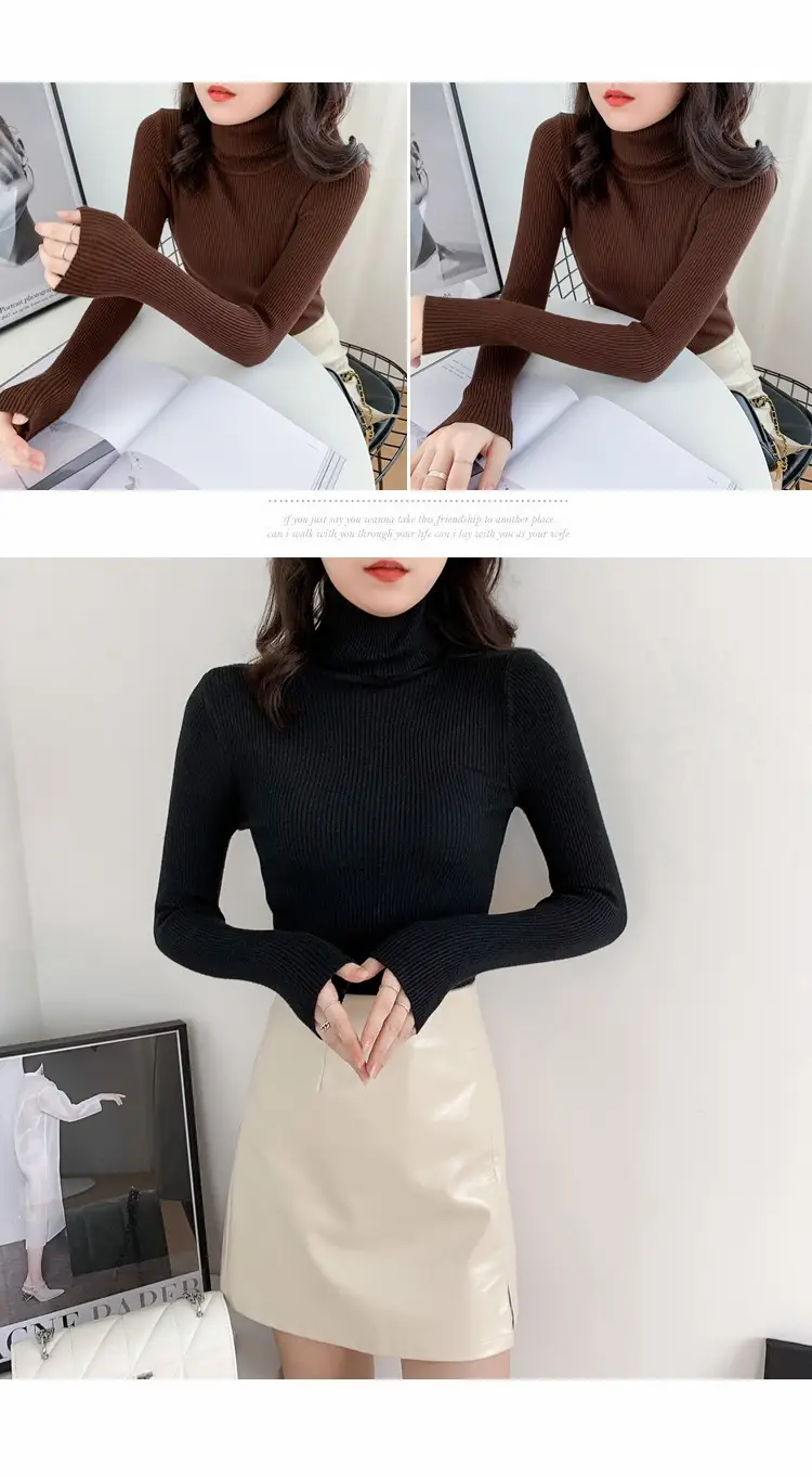 Women Green Knitted Turtleneck Sweater All Season — feature 17