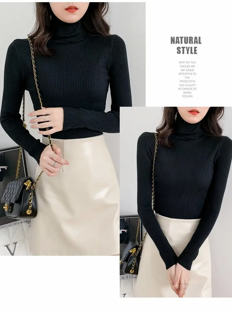 Women Green Knitted Turtleneck Sweater All Season — feature 18