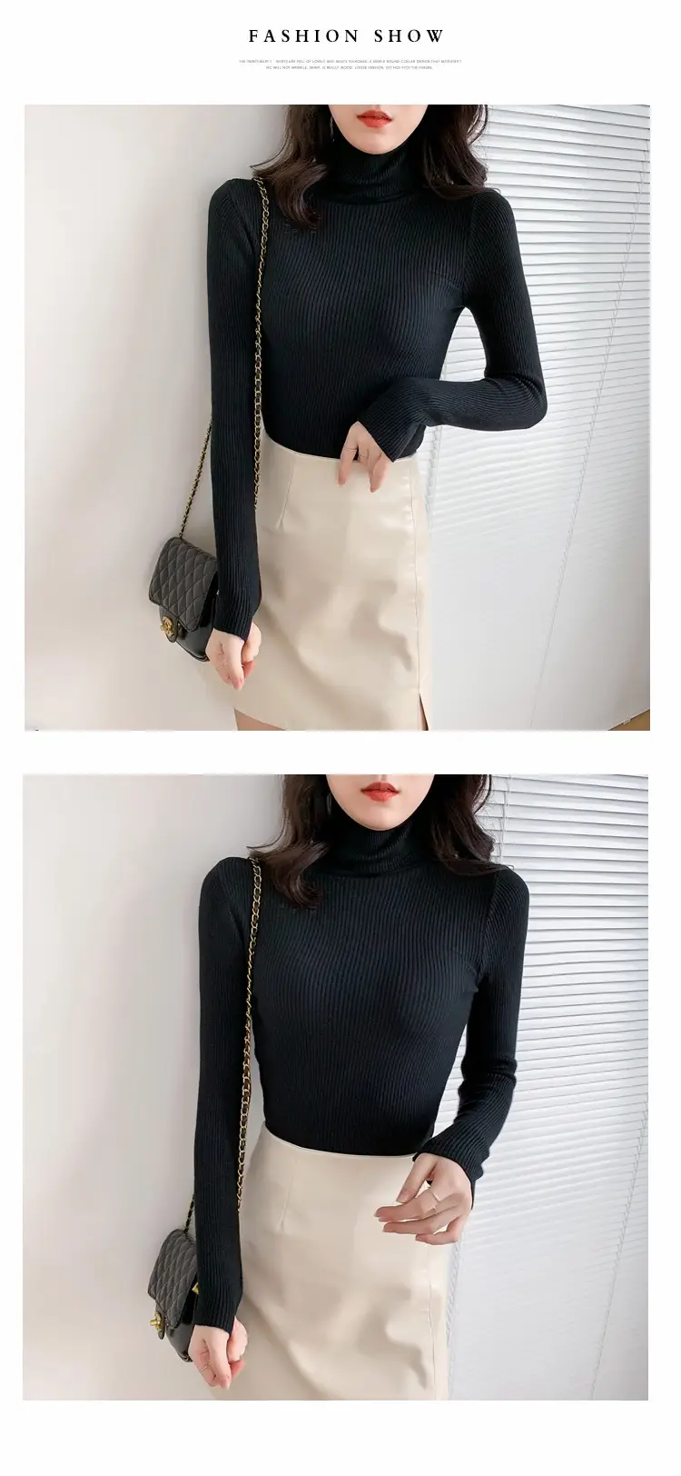 Women Green Knitted Turtleneck Sweater All Season — feature 19