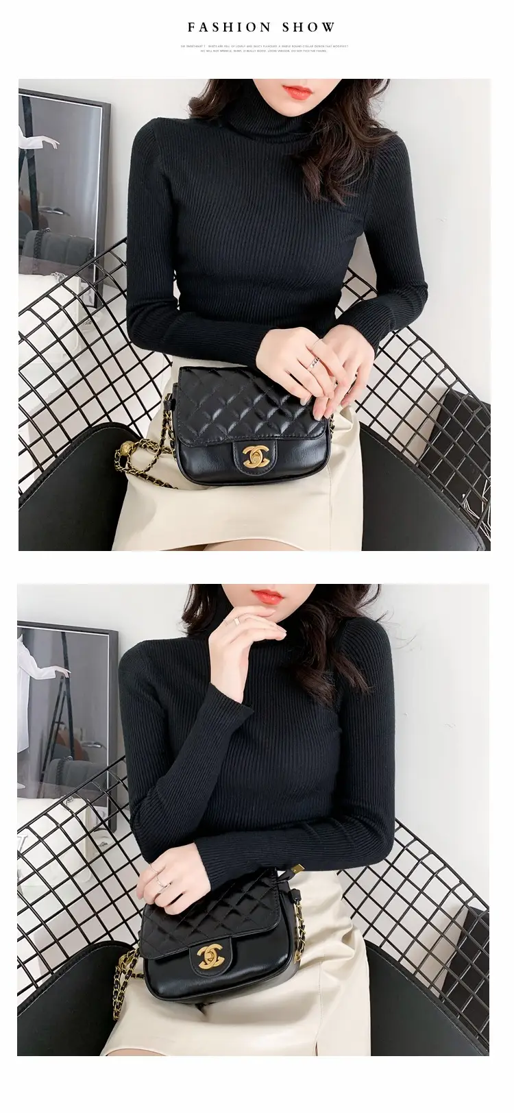 Women Green Knitted Turtleneck Sweater All Season — feature 20