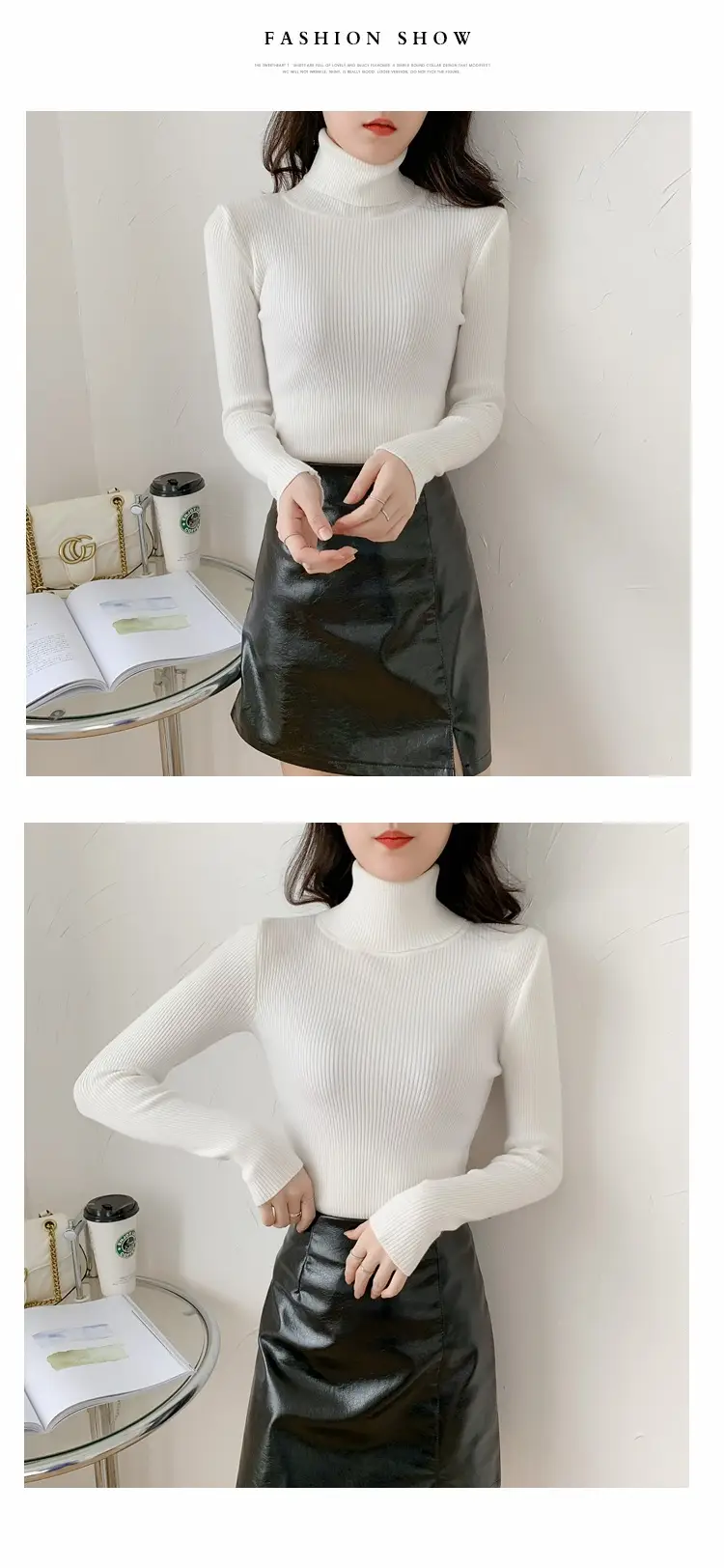 Women Green Knitted Turtleneck Sweater All Season — feature 21