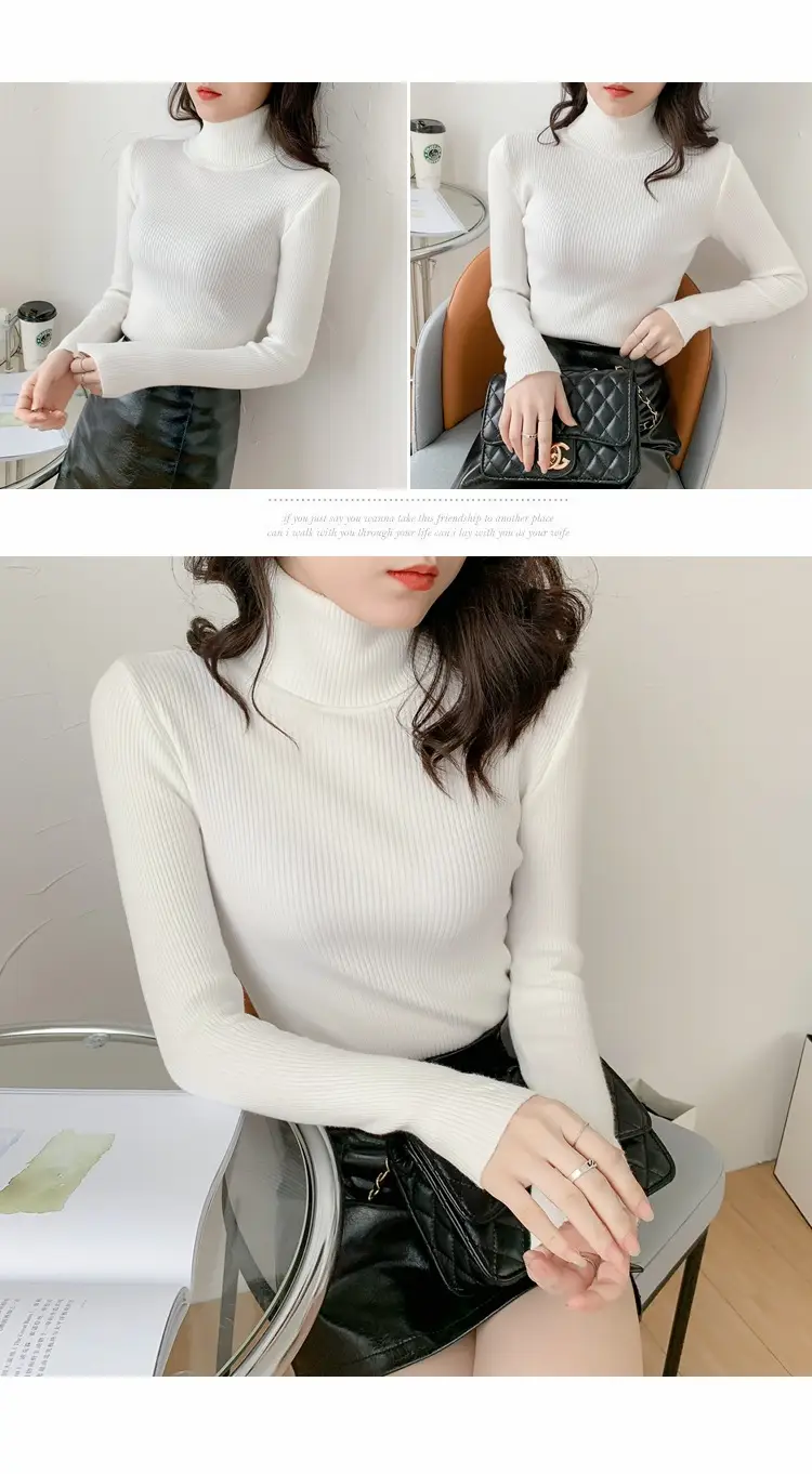 Women Green Knitted Turtleneck Sweater All Season — feature 22