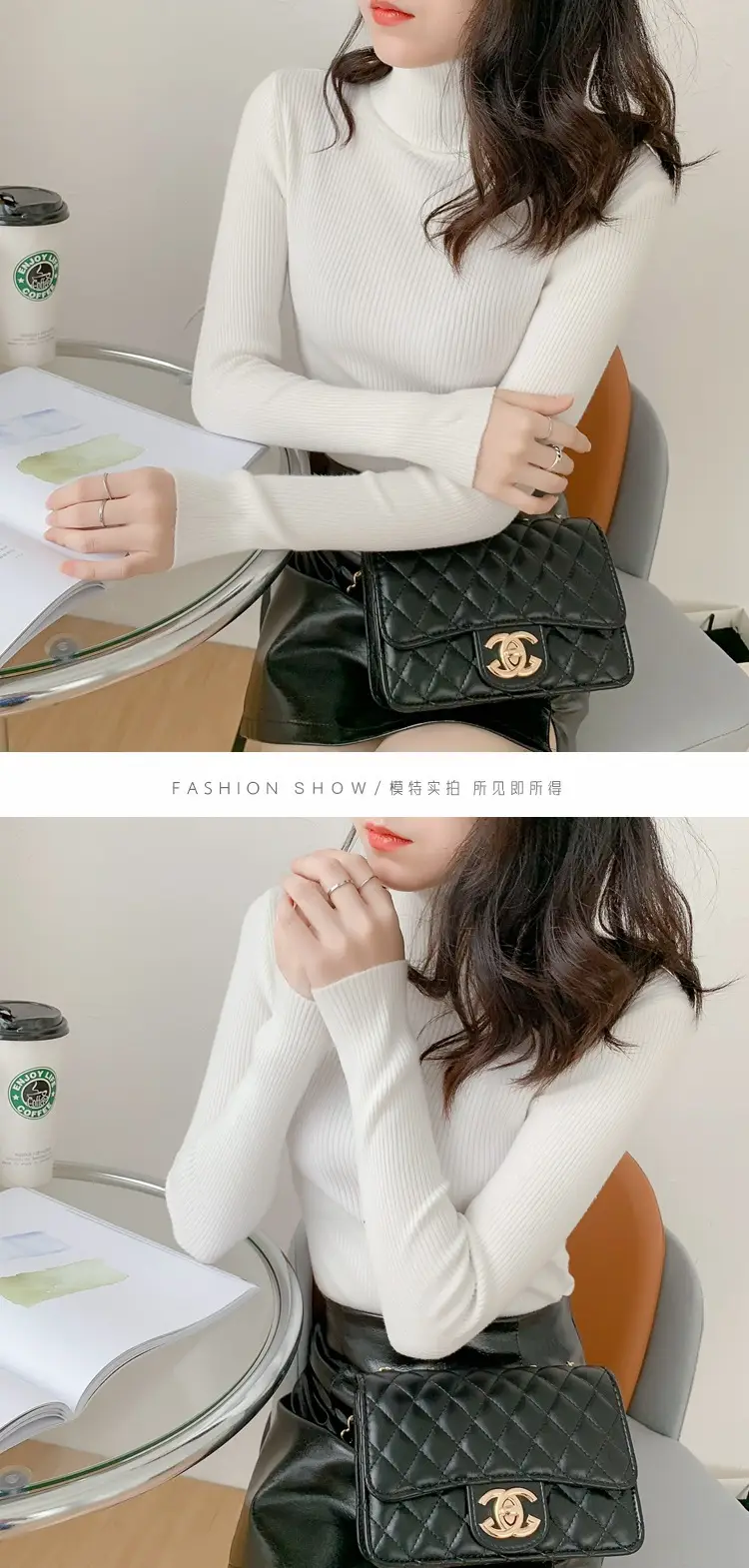 Women Green Knitted Turtleneck Sweater All Season — feature 23