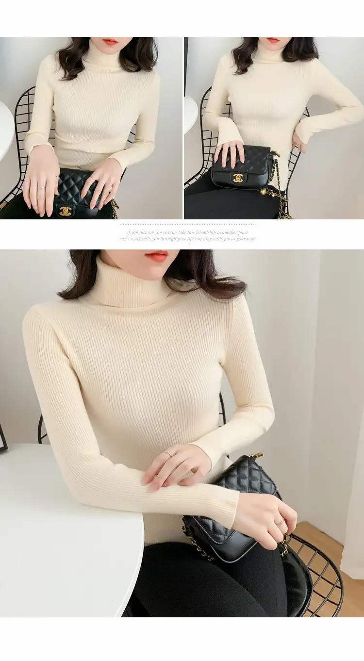 Women Green Knitted Turtleneck Sweater All Season — feature 25