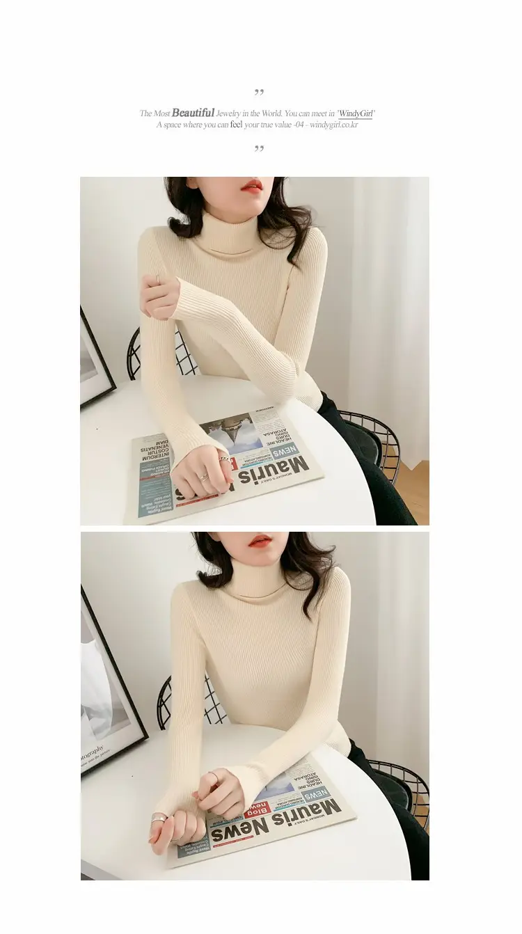 Women Green Knitted Turtleneck Sweater All Season — feature 26