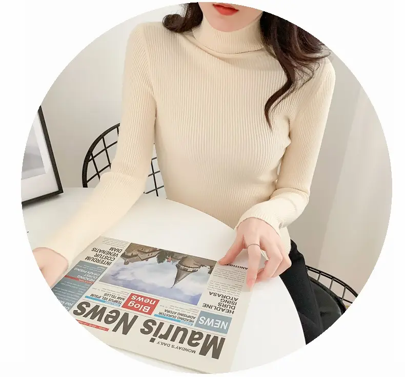 Women Green Knitted Turtleneck Sweater All Season — feature 27