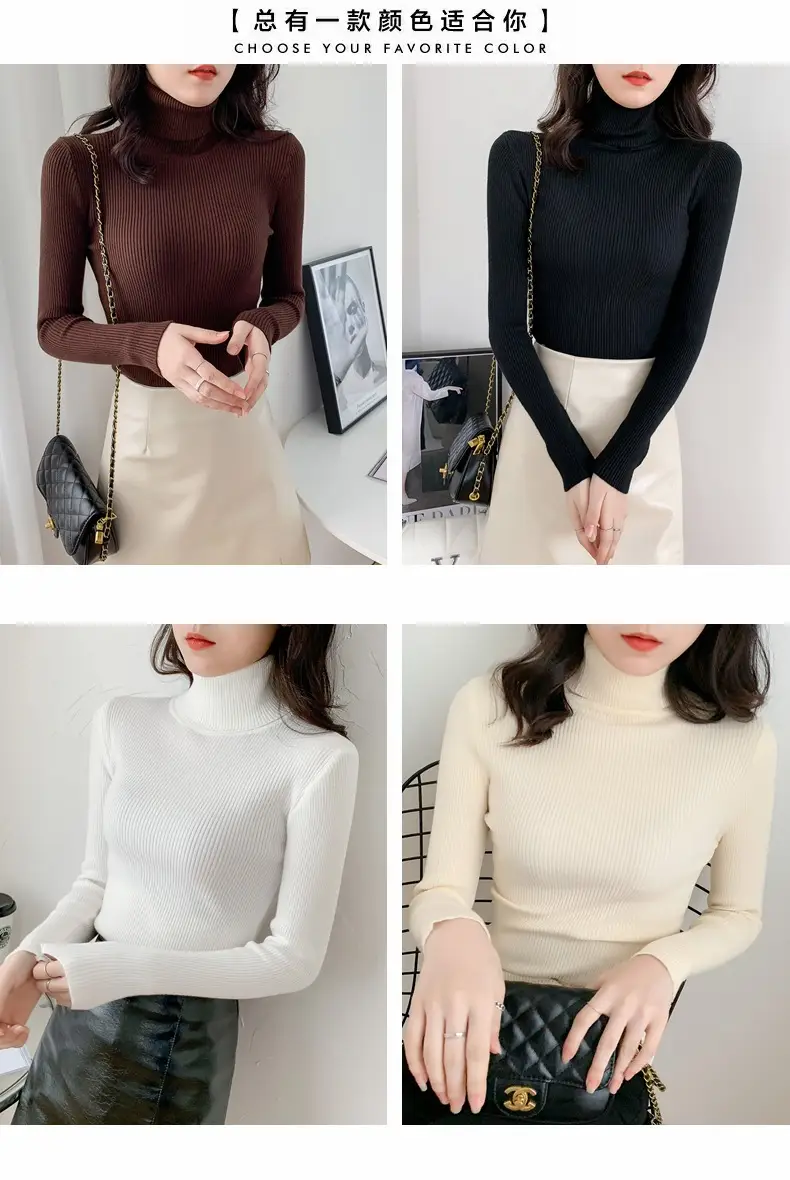Women Green Knitted Turtleneck Sweater All Season — feature 3
