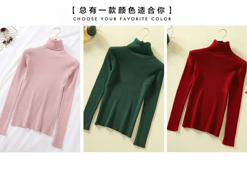 Women Green Knitted Turtleneck Sweater All Season — feature 4